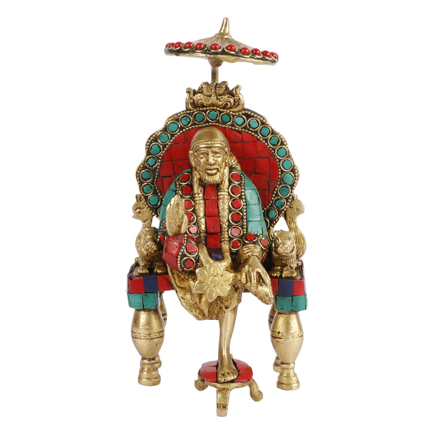 Brass Multicolour Sai Baba Murti Statue for Home Pooja Temple Height 8 Inch - SvarupArt