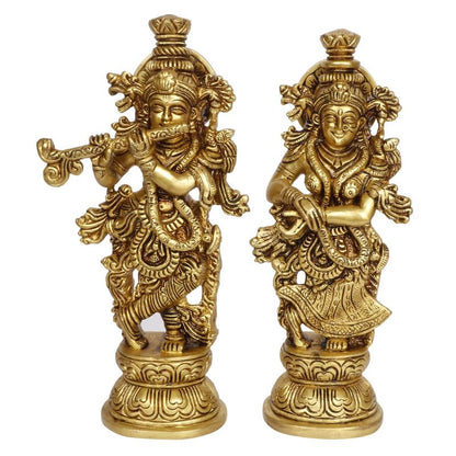 Brass Radha Krishna Idol Living Room Showpiece in Gold Color Height 9 Inch - SvarupArt