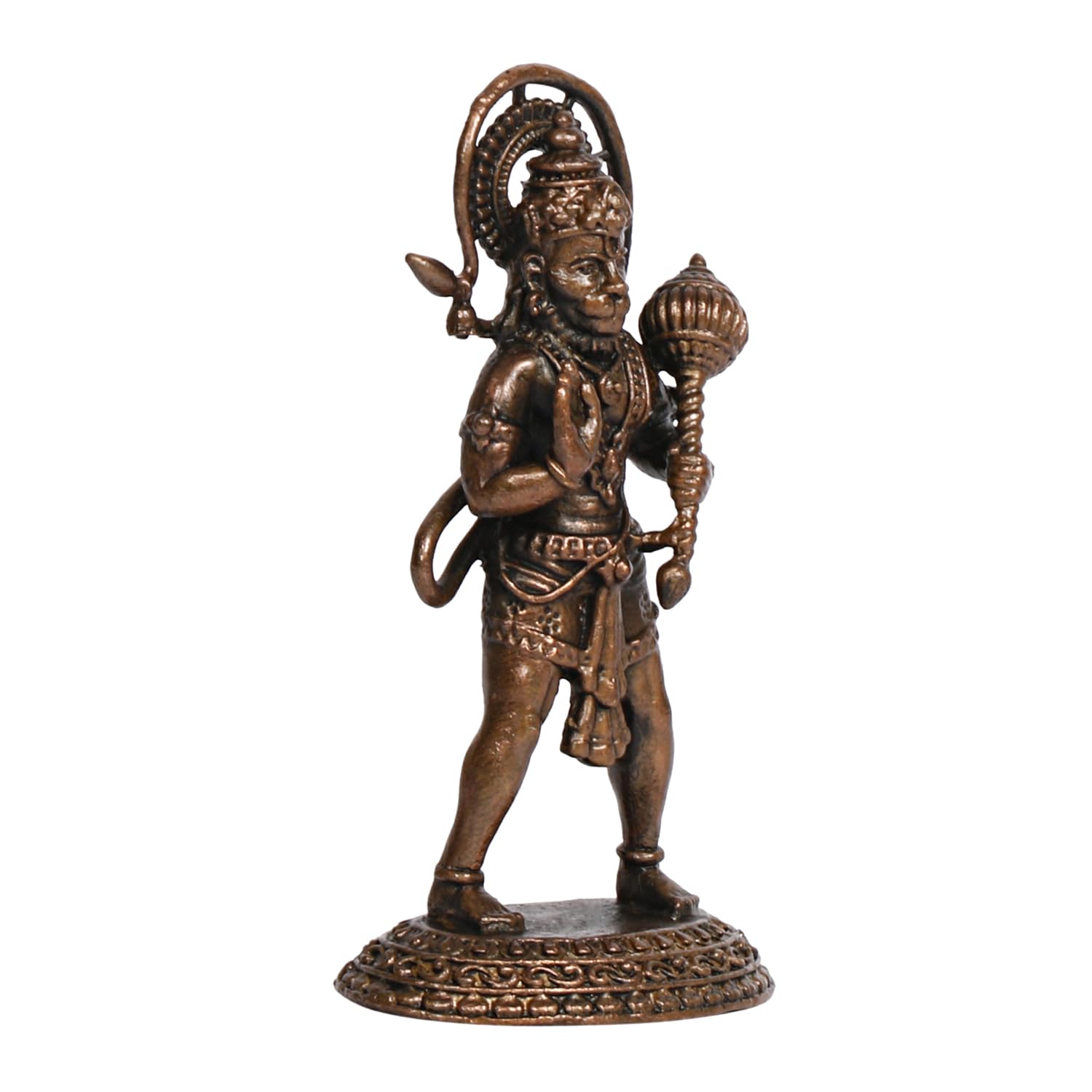 Copper Idols Hanuman Ji Murti Blessing Lord Balaji Bajrangbali Sankat Mochan Bhagwan Idol Patina Antique Finish 2.75 Inch - SvarupArt