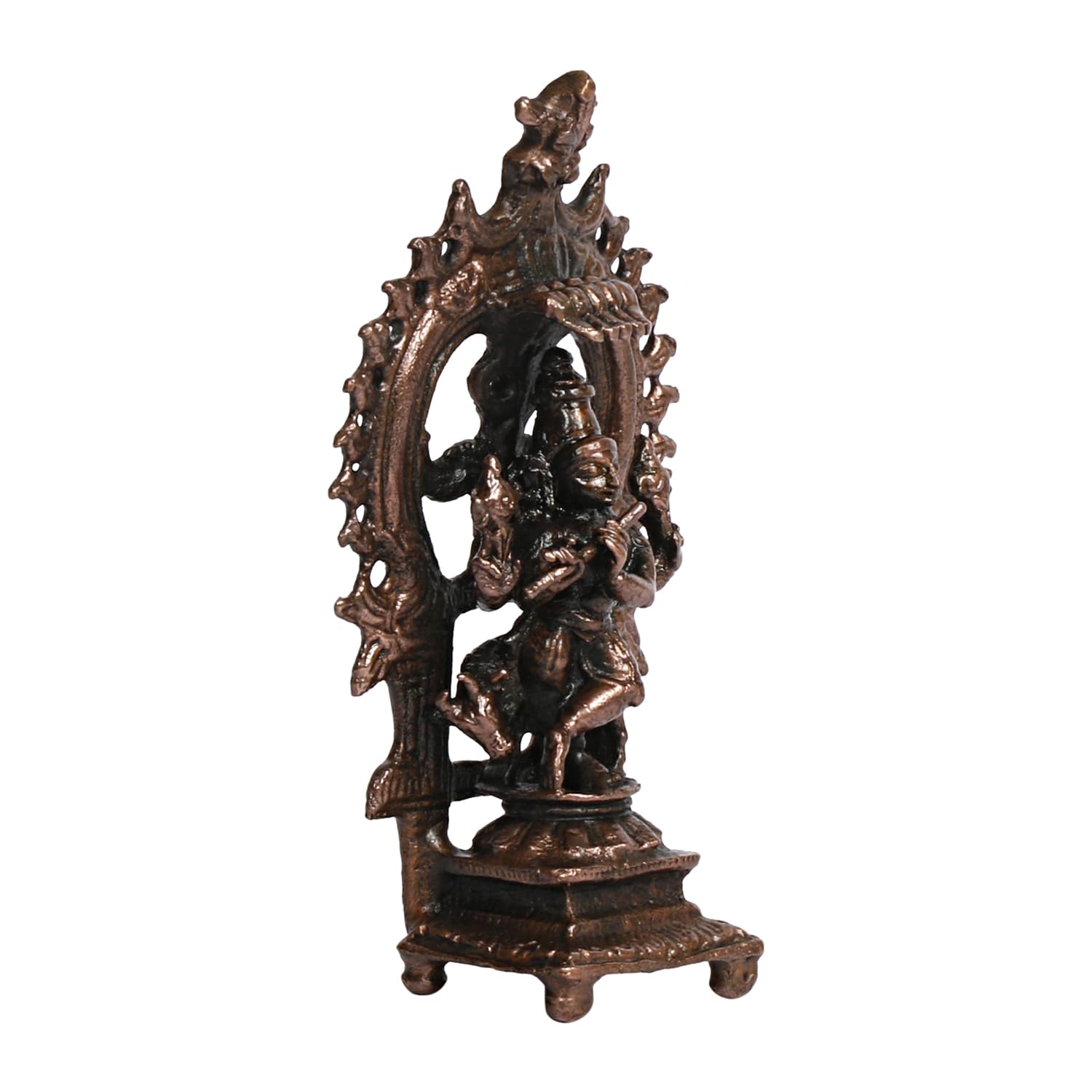 Copper Idol Krishna Handmade Copper Prabhavli Cow Krishna Patina Antique Finish 3 Inch 75 Grams Pack of 1 Piece - SvarupArt