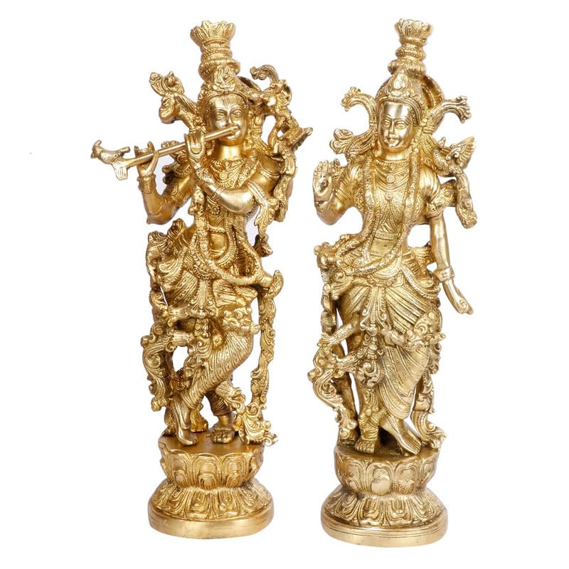 Brass Radh Krishna Idol in Gold Color Height 14 Inch - SvarupArt