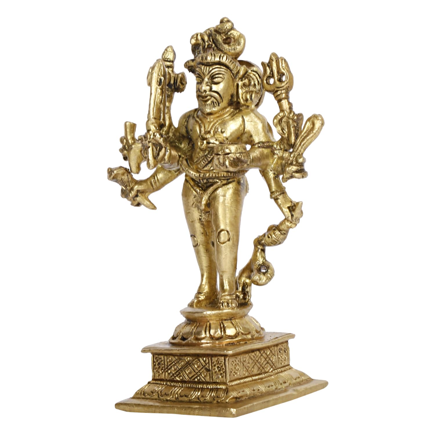 Brass Idol Kaal Bhairava Mahakala Bahirav Hindu Tantric Deity, Avatar of Siva Golden 5 Inch - SvarupArt