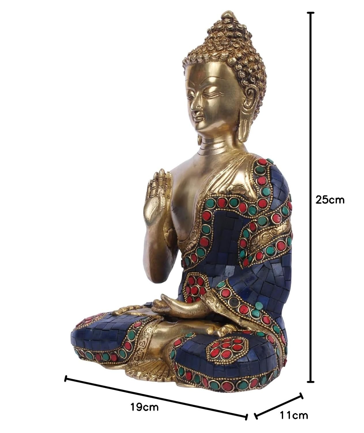 Brass Gautam Buddha Idol Statue Murti Draped in Stone Embellished Shawl for Home Decoration Blessing Buddha Height 10...