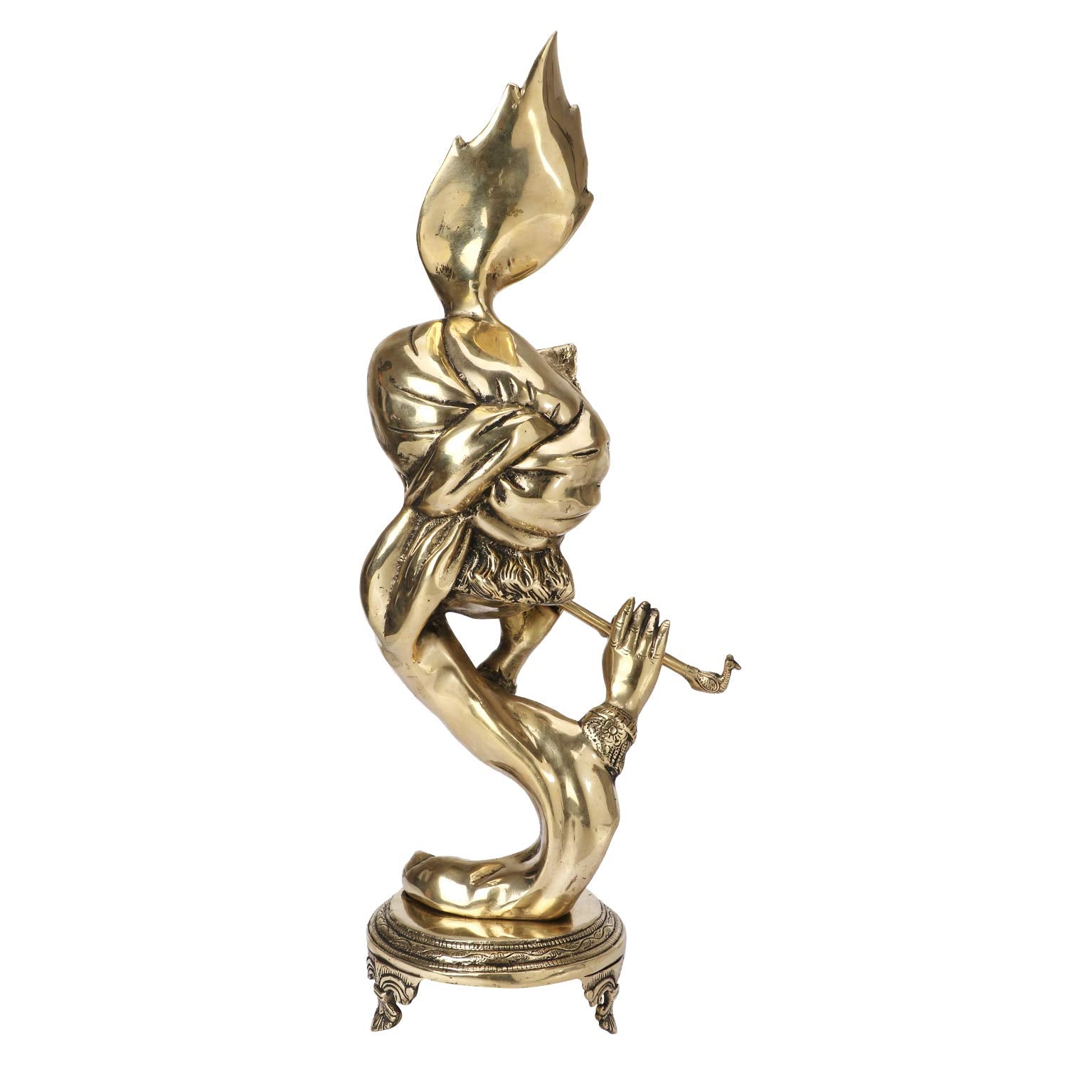 Brass Krishna Bhagwan Idol Murli Kishan Murti Playing Bansuri With Morpankh Gift for Home Mandir Decor Marriage Heigh... - SvarupArt