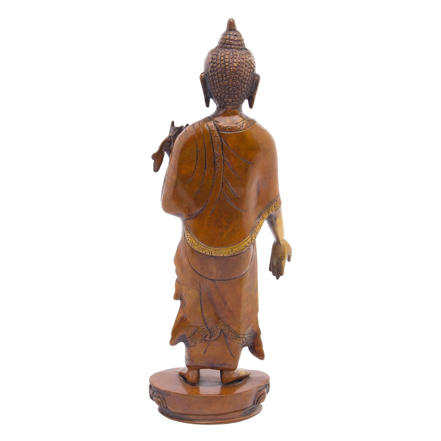 Brass Standing Buddha Offering Protection Height 15 Inch Weight 3.2 Kg Color Brown - SvarupArt