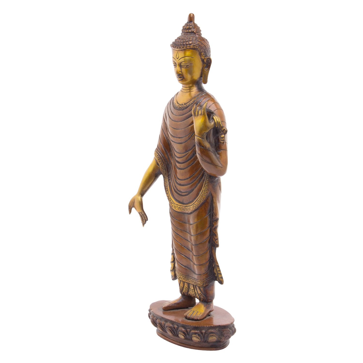 Brass Standing Buddha Offering Protection Height 15 Inch Weight 3.2 Kg Color Brown - SvarupArt