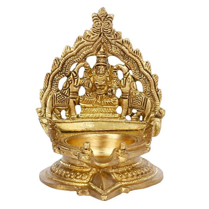 4 Inch Gold Color Brass Gajlaxmi Diya: A beautiful piece for religious and decorative use - SvarupArt