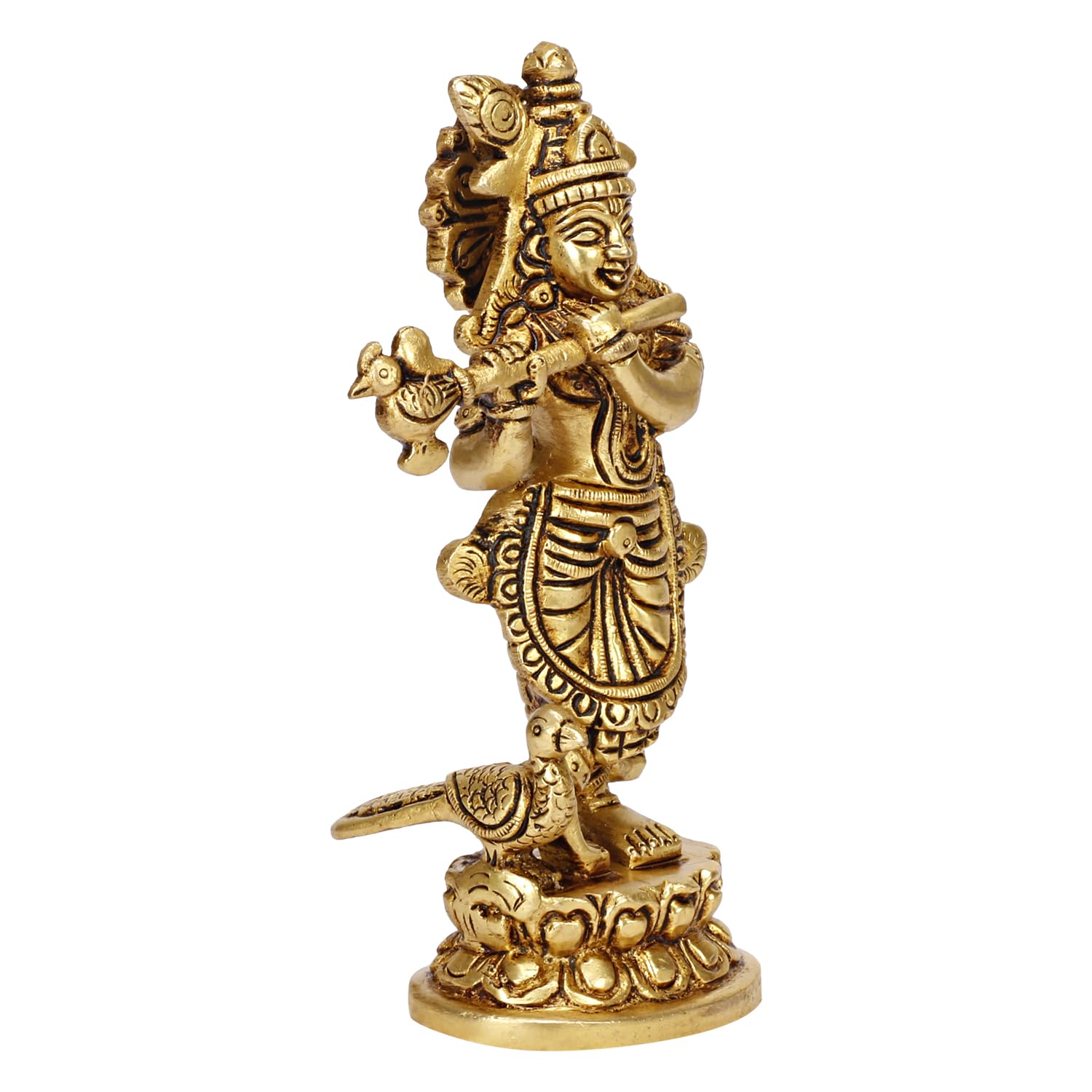 Brass Lord Krishna Idol with Flute Kanha Ji ki Murti Idols For Puja Decor Gift Gold Color Height 6 Inches - SvarupArt