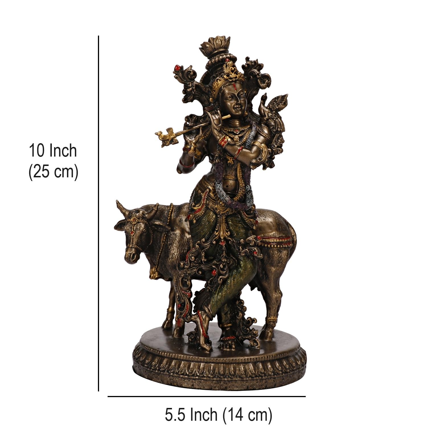 Resin Krishna with Cow Playing Flute Statue for Home Mandir Pooja Radha Krishan Ji Murti Temple Puja Office Home Déco... - SvarupArt
