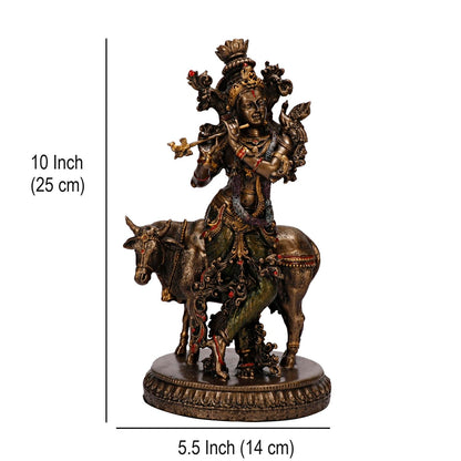 Resin Krishna with Cow Playing Flute Statue for Home Mandir Pooja Radha Krishan Ji Murti Temple Puja Office Home Déco... - SvarupArt