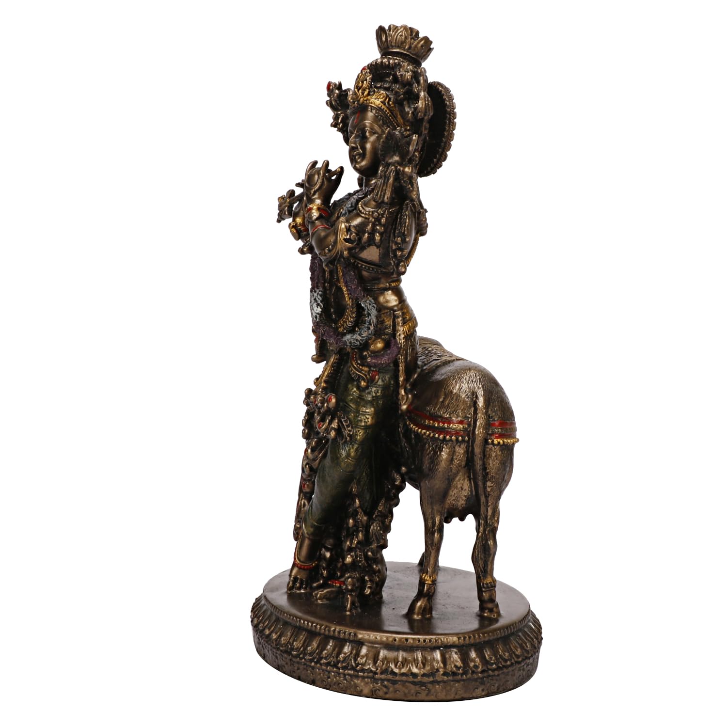 Resin Krishna with Cow Playing Flute Statue for Home Mandir Pooja Radha Krishan Ji Murti Temple Puja Office Home Déco... - SvarupArt