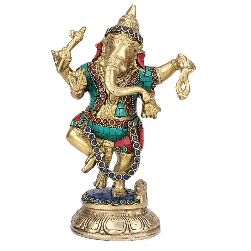 Brass Sitting Ganesha Idol In Multicolor Height 10 Inch Weight 2.5 Kg - SvarupArt