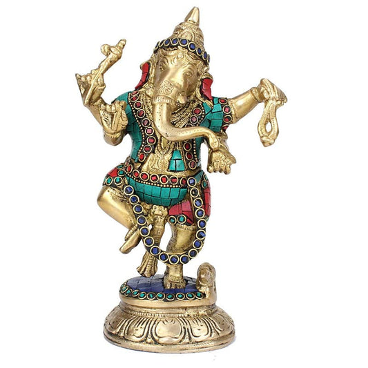 Brass Sitting Ganesha Idol In Multicolor Height 10 Inch Weight 2.5 Kg - SvarupArt