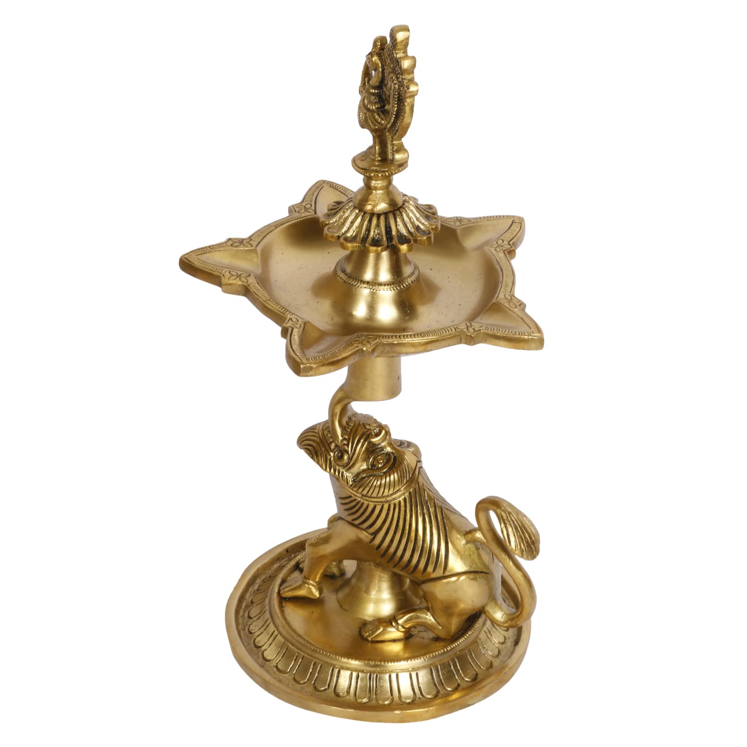 Brass Oil Lamp Diya Deepam for Temple Aarti Deepak Pooja Camphor Kapoor Kapur Burner Hand held Dia Puja Jyot - SvarupArt