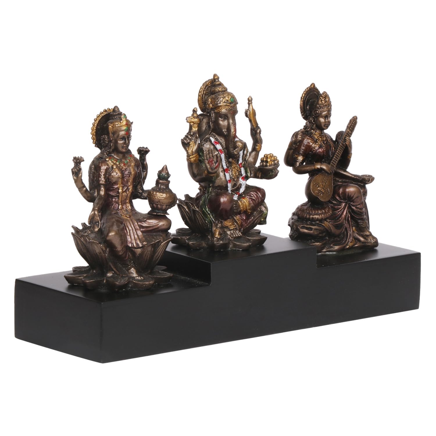 SVARUP Resin Laxmi Ganesh Saraswati Idol for Prosperity Height 4.5 Inchs Color Copper Standard 1 pcs - SvarupArt