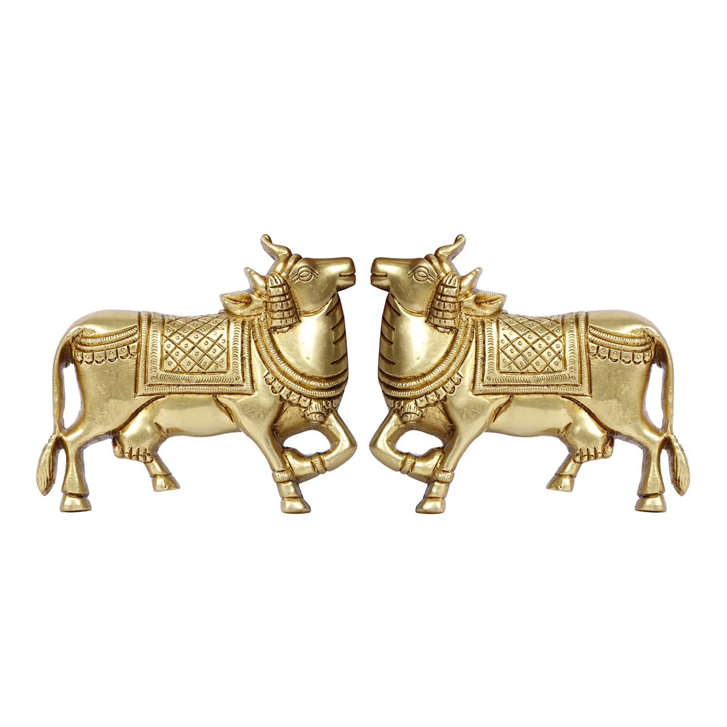 Brass Cow Wall Hanging Vastu Gau MATA Idol, Kamdhenu Cow Pair Nandi (Gold Color 5x4 Inch) - SvarupArt