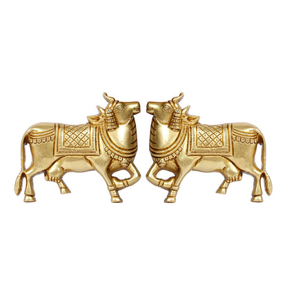 Brass Cow Wall Hanging Vastu Gau MATA Idol, Kamdhenu Cow Pair Nandi (Gold Color 5x4 Inch) - SvarupArt