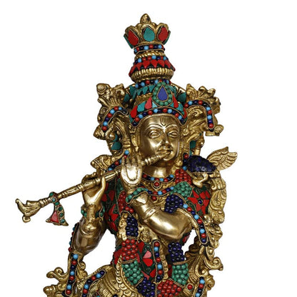 Brass Krishna Murti in Multicolor Height 29 Inch