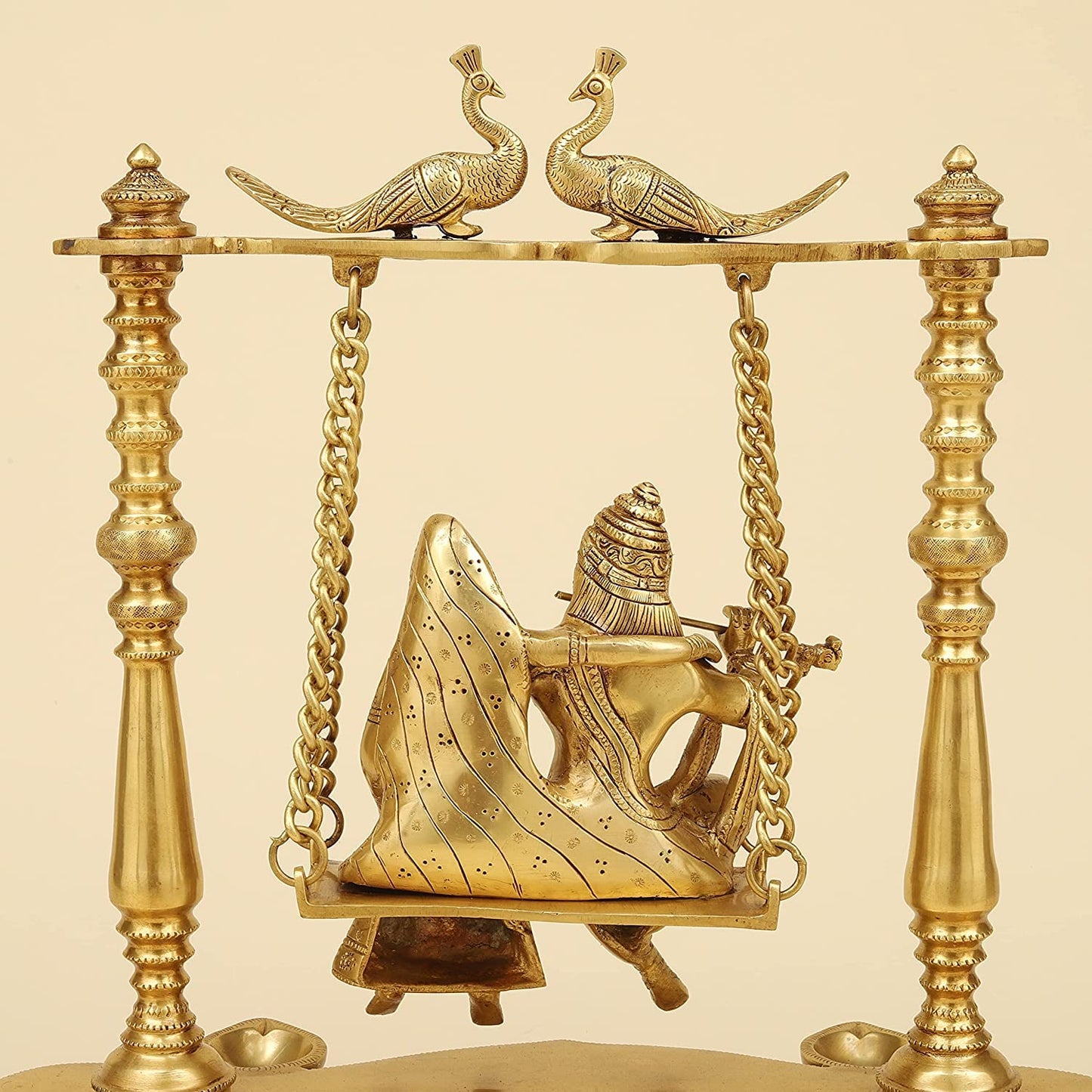 Brass Radha Krishna Jhula in Gold Color Height 16 Inch - SvarupArt