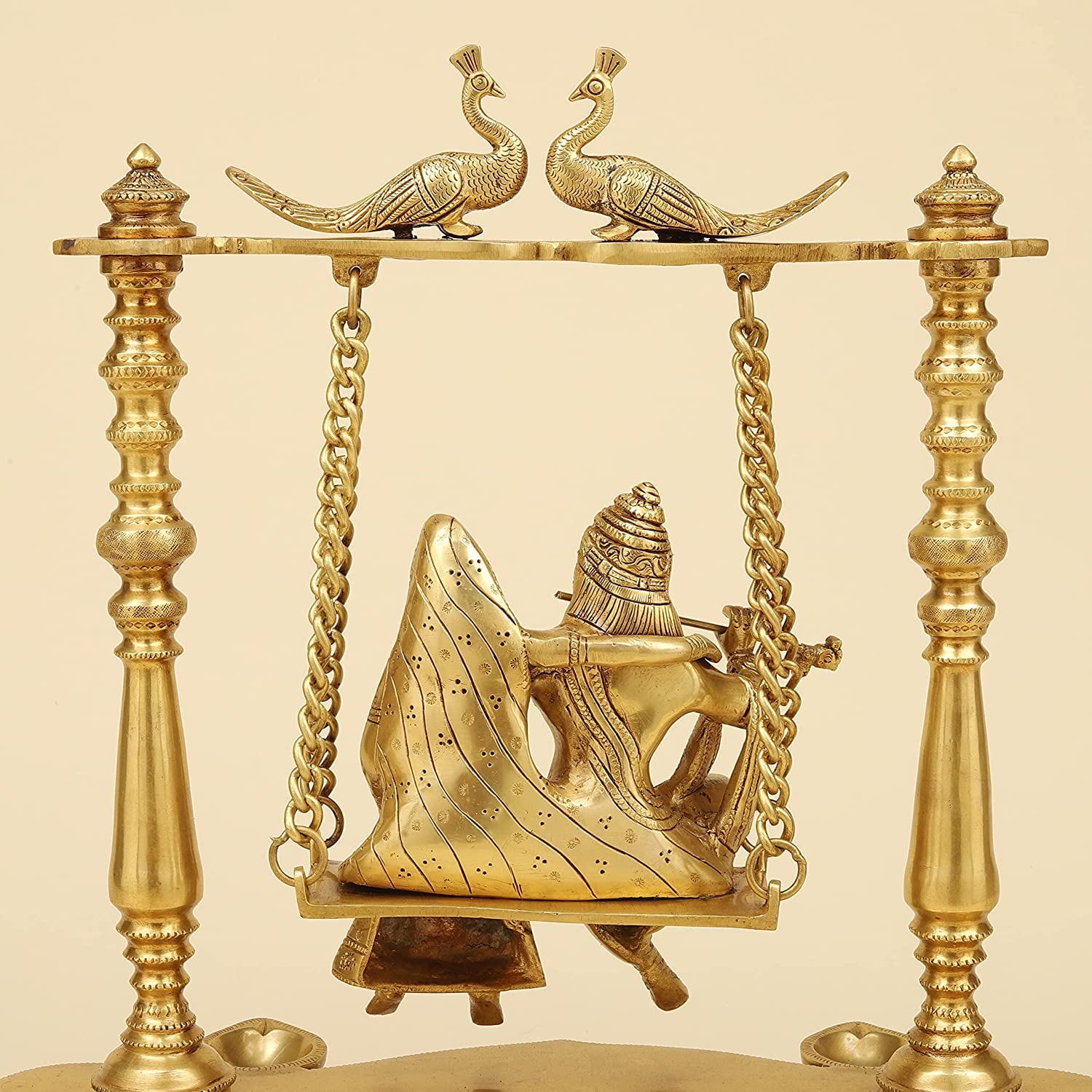 Brass Radha Krishna Jhula in Gold Color Height 16 Inch - SvarupArt