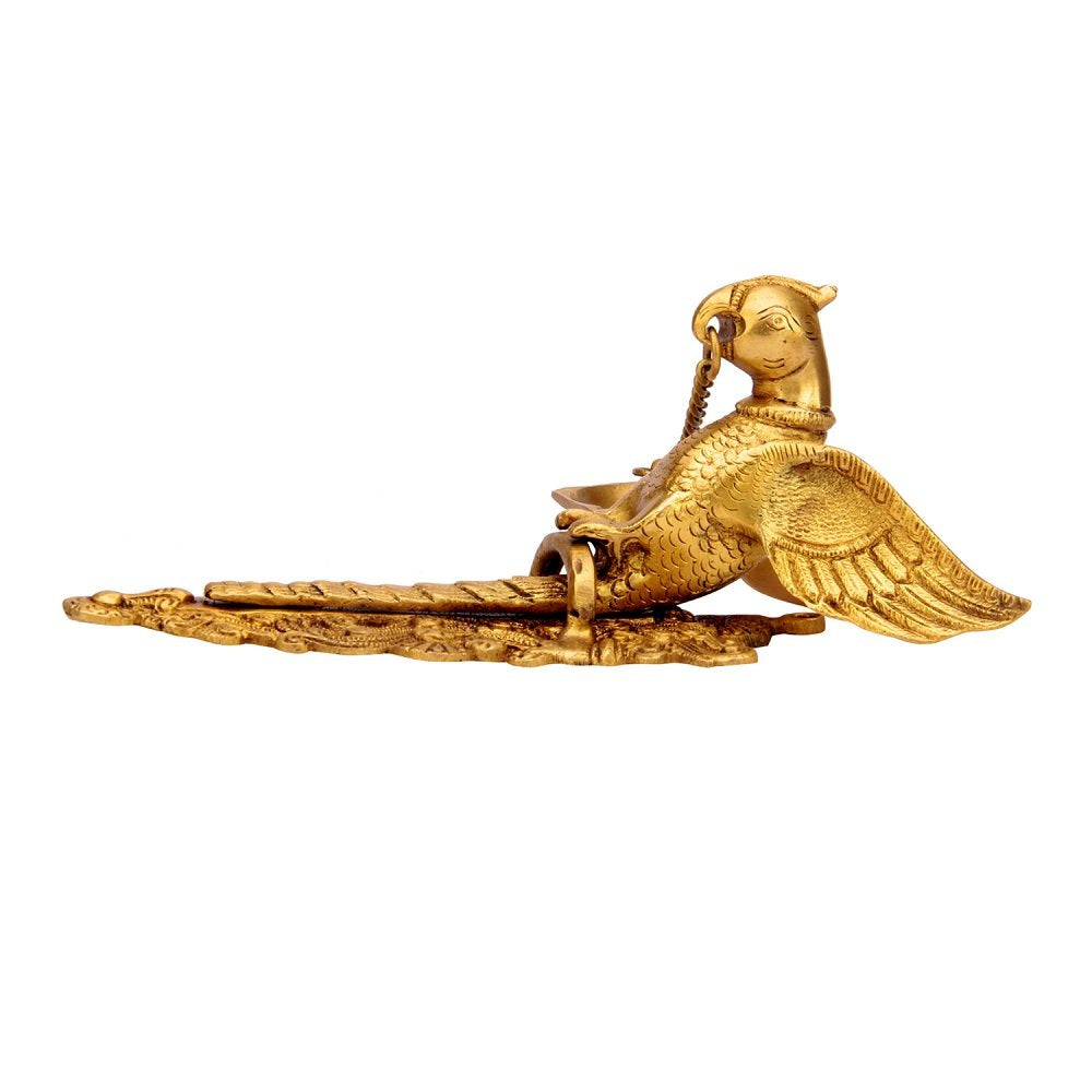 Brass Metal Diya for Home Entrance Decor Puja Room Parrot Hanging Chain Oil Lamp Wall Deepak Showpiece - SvarupArt