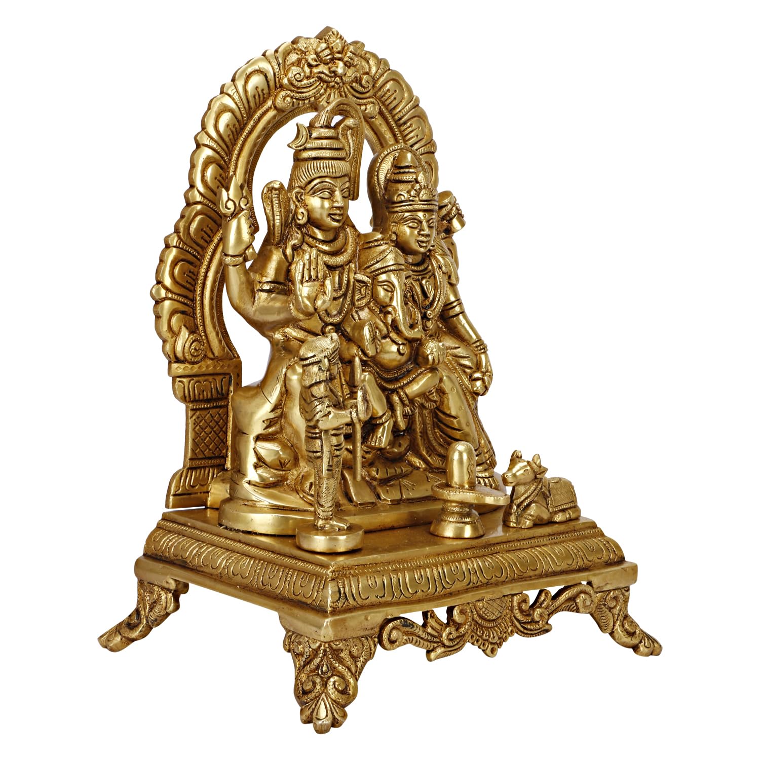 Brass Shiva Parvati Shiv Parivar Shankar Bhagwan Ganesh Family Murti Idol Statue Sculpture Gold Color Height 12 Inch - SvarupArt