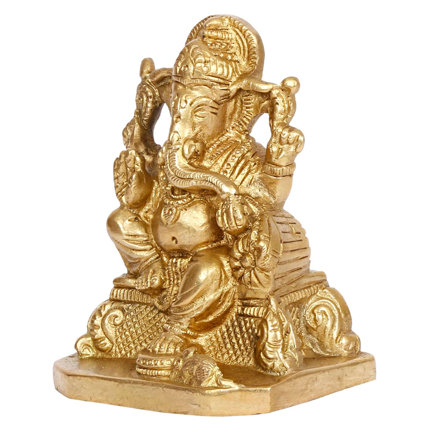 Brass Ganesh Bhagwan Idol Ganesha Statue Ganpati Murti for Home Entrance Decor Diwali Gift Height 4 Inch - SvarupArt