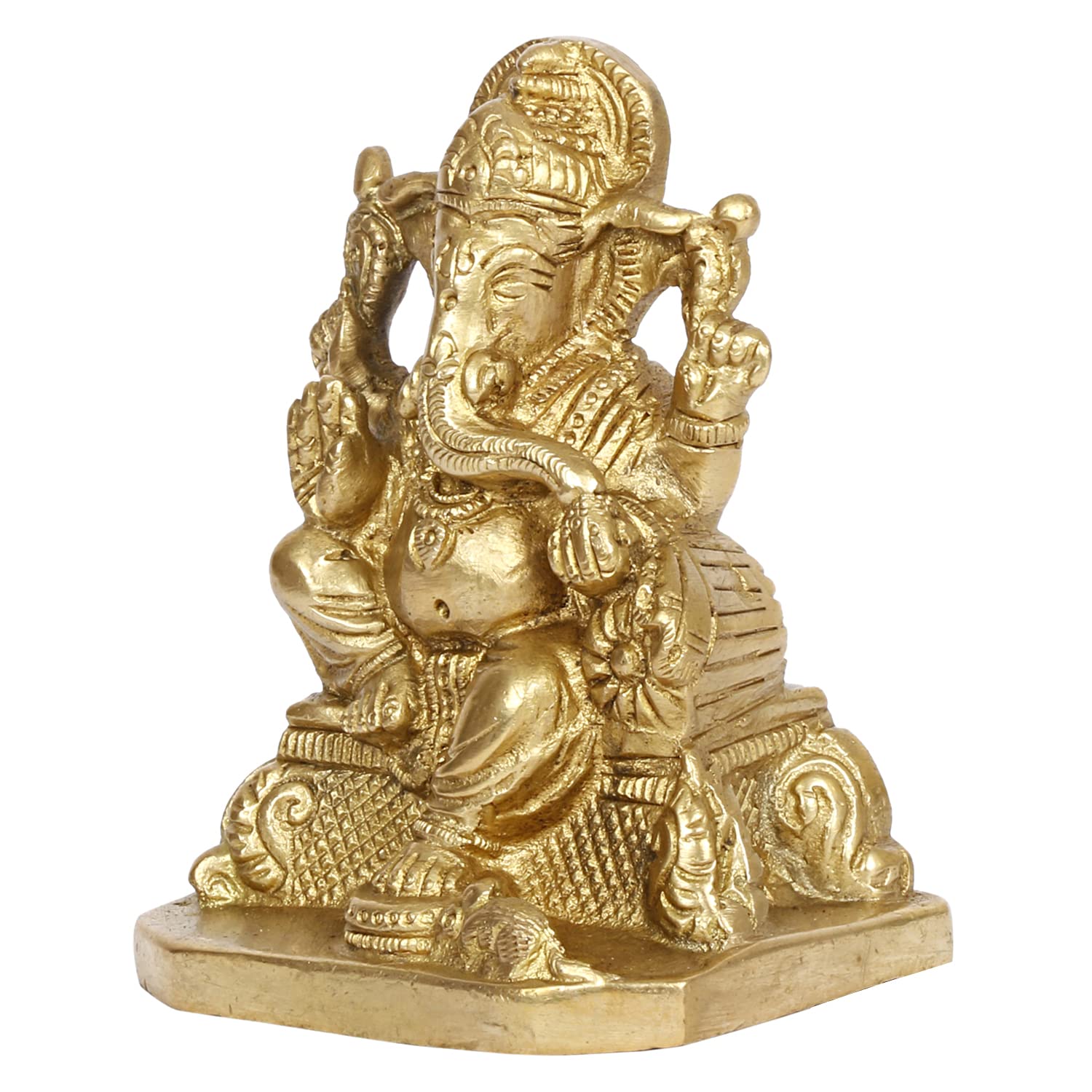 Brass Ganesh Bhagwan Idol Ganesha Statue Ganpati Murti for Home Entrance Decor Diwali Gift Height 4 Inch - SvarupArt