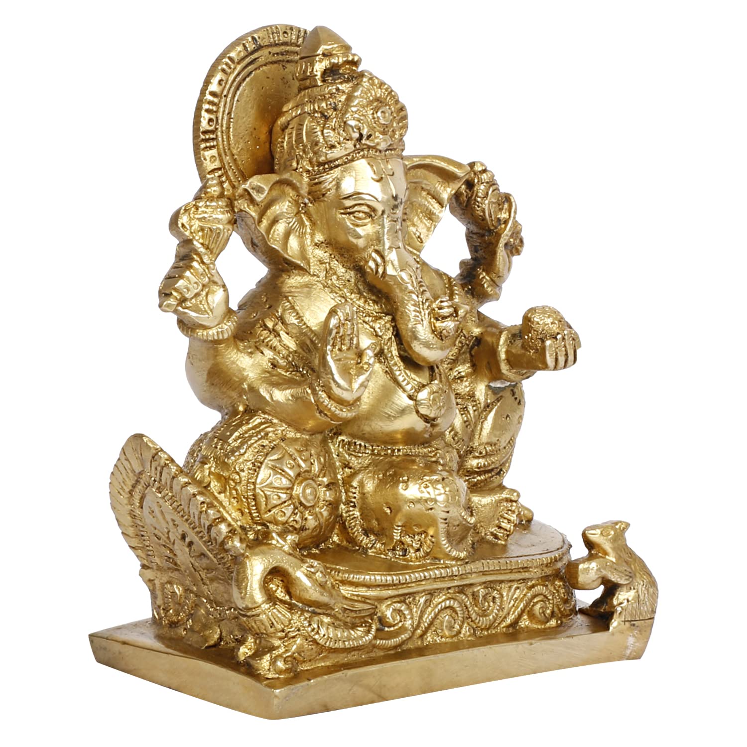 Brass Ganesh Idol Statue Elephant Murti God Ganesha Vinayak Ganpati Sitting Sculpture Bhagwan Height 5.5 Inch - SvarupArt