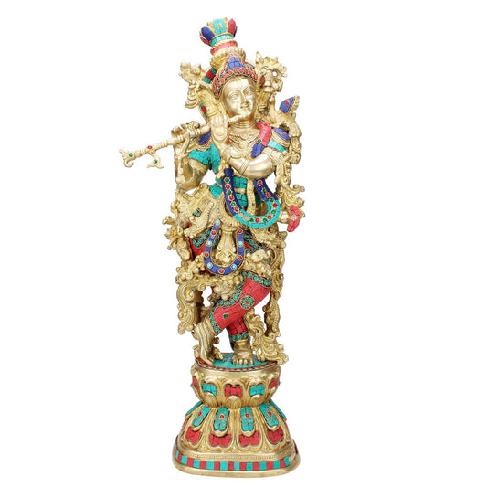 Big Brass Krishna Size Kishan Murti Idol Statue Sculpture Decorative Showpiece for Home Office Decor Height 29 Inch - SvarupArt