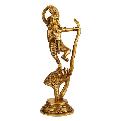 Brass Krishna Bhagwan Idol Murli Kishan Murti Playing Bansuri Gift for Home Mandir Decor Marriage Height 13 Inch - SvarupArt