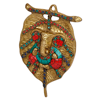 Brass Ganesh Wall Hanging Ganpati Statue On Paan Leaf Design Lord Ganesha Sculpture Idol Gifts Item/ or Home Office Decor - SvarupArt