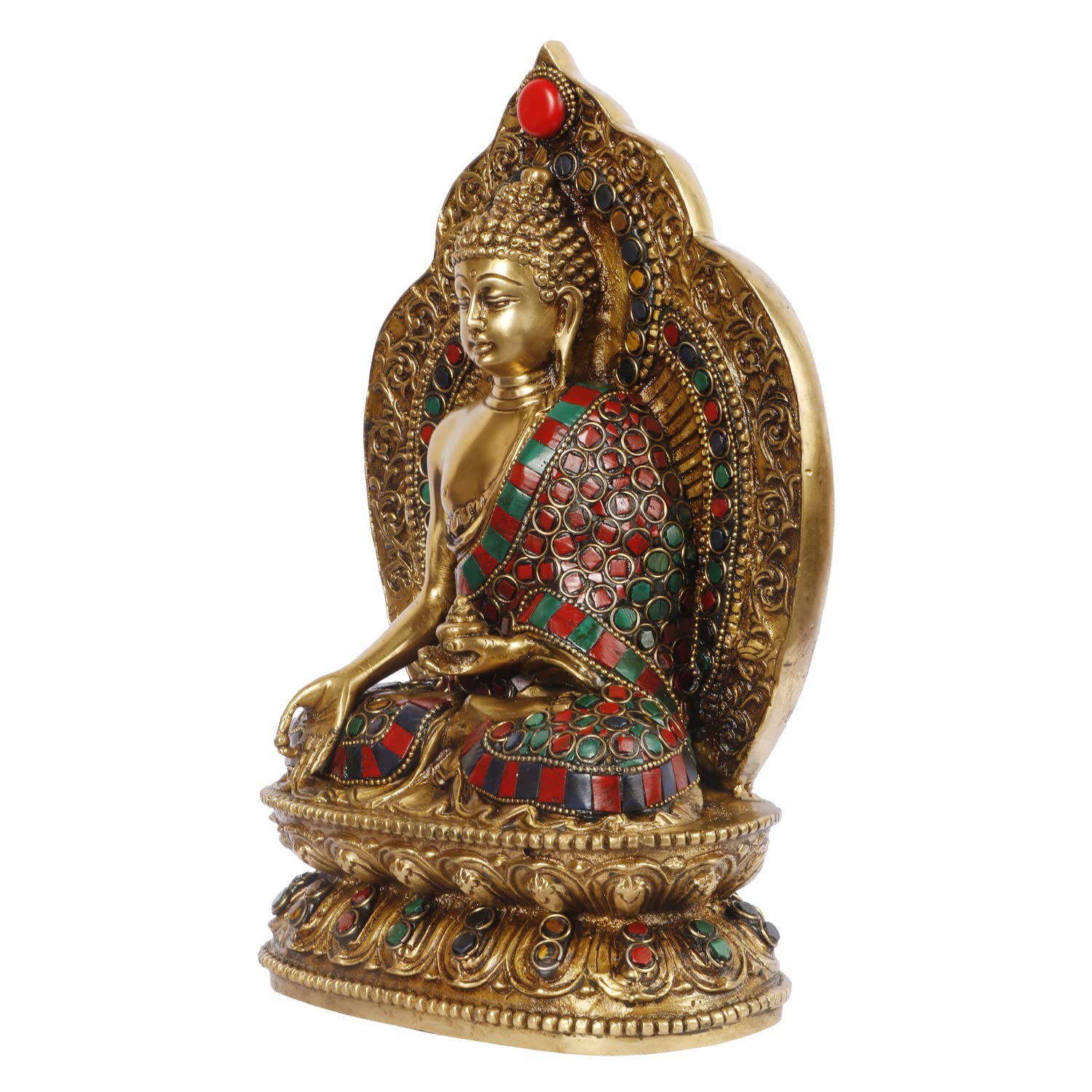 Meditating Buddha Idol in Brass for Home Decor Big Size Large Living Room Office Desk Table Outdoor Height 10.5 Inch - SvarupArt