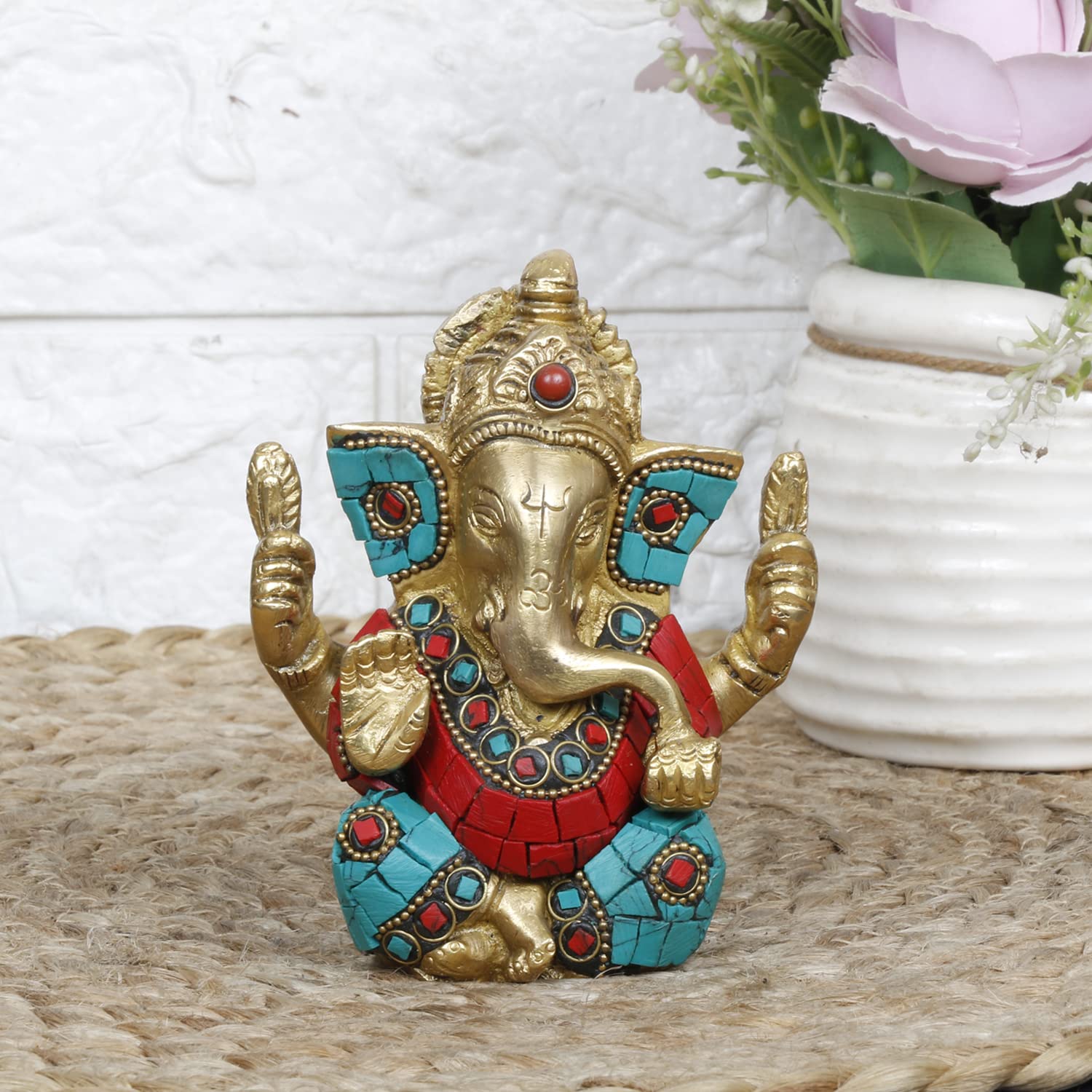 Brass Ganesh Bhagwan Idol Taj Ganesha Statue Ganpati Murti for Home Entrance Decor Diwali Gift 4.5 Inch - SvarupArt