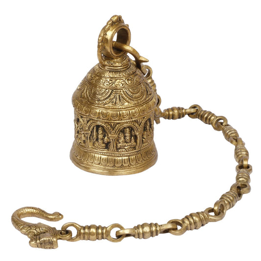 Brass Ganesha Hanging Bell for Home Decoration Ganpati Statue Murti on Bell for Gift Height 6 Inch Weight 2.5 Kg Colour - SvarupArt