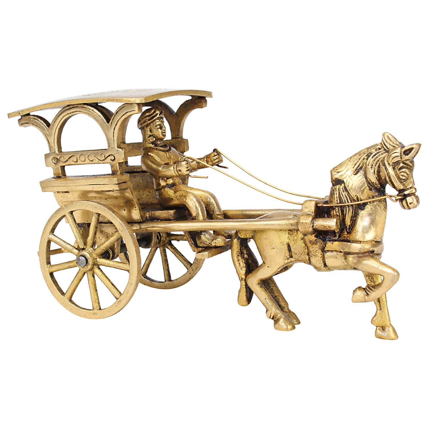 Brass European Horse Carriage Decorative Showpiece Animal Horse Cart Home Decor Gift 8 Inch Standard, Pack of 1 - SvarupArt