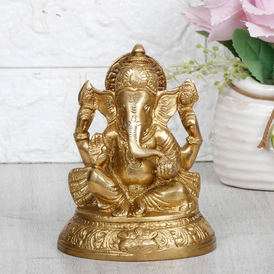 Brass Ganesh Ganesha Idol Good Luck God Statue Religious Pooja Temple Decorative Sculptures Height 5 Inch - SvarupArt