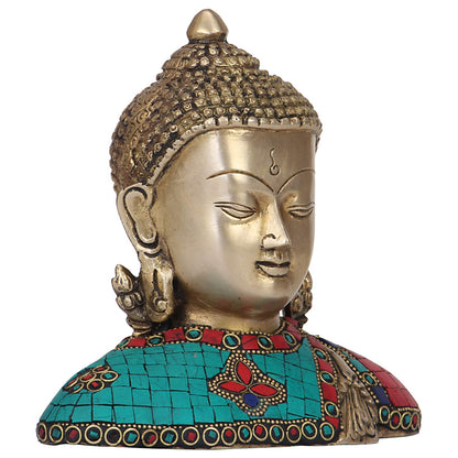 Brass Lord Buddha Bust Idol Meditating Gautam Buddh Head Tibetan Buddhist Showpiece Decor 7 Inch Multicolor - SvarupArt