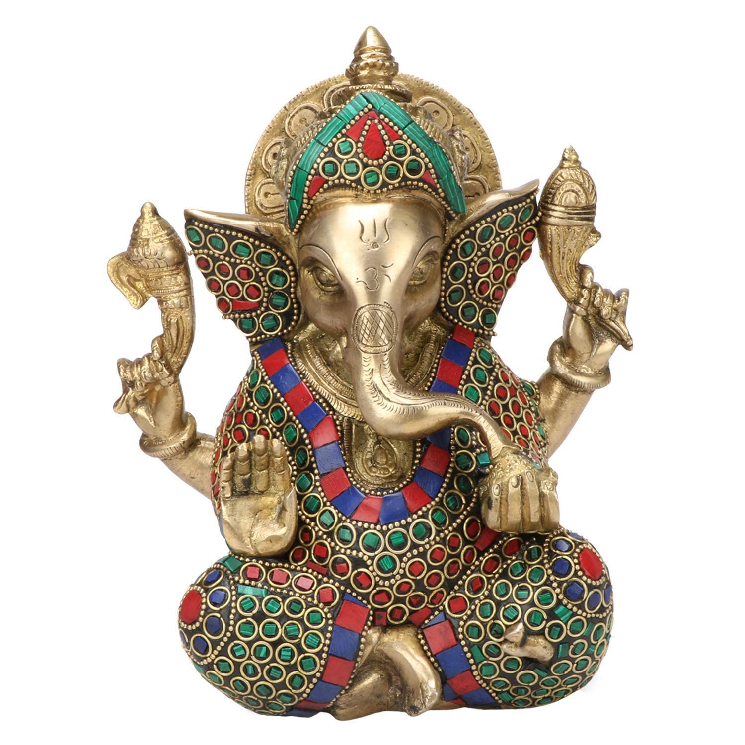 Brass Ganesha Idol for Home Decoration Ganpati Statue Murti for Gift Height 8 Inch Weight 3.2 Kg Color Multicolor - SvarupArt