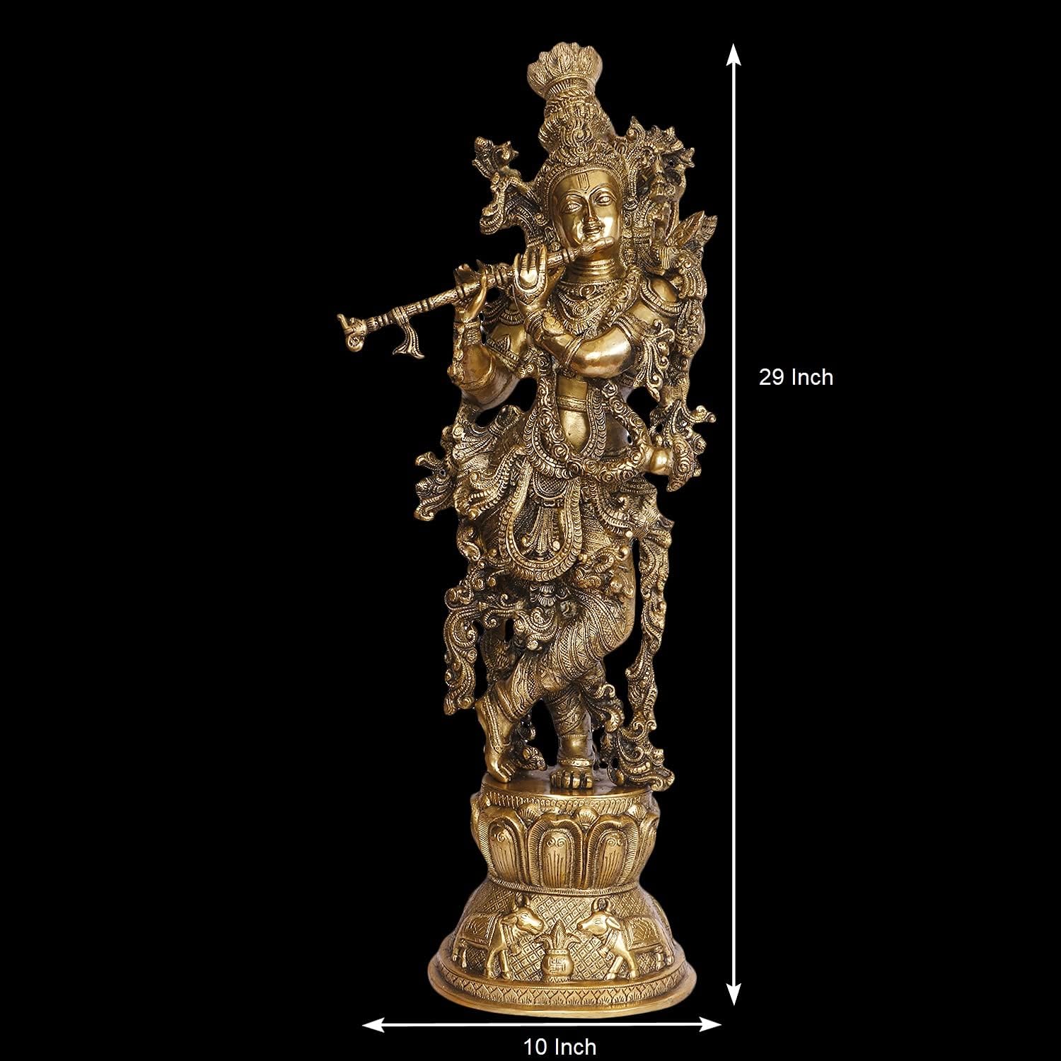 Brass Statue Murti of Lord Krishna Idol Playing Flute Big Size for Home Decor for Living Room Pooja Item Temple Mandi... - SvarupArt