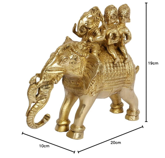 Brass Bhagwan Ganesha Riddhi Siddhi Riding On Elephant Idol Statue Ganpati Murti for Home Decor Living Room - SvarupArt