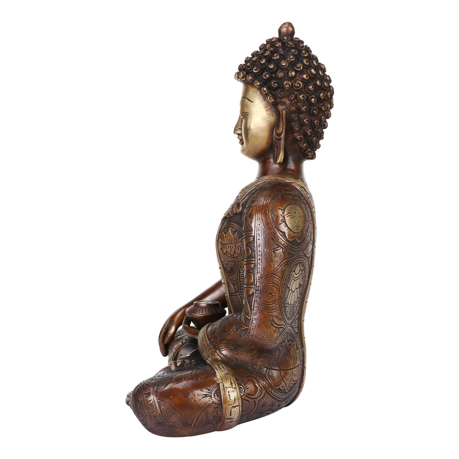 Brass Buddha Idol in Bhumisparsha Mudra Statue Tibetan Buddhist Décor Height 12 Inch Weight 6 Kg Color Bronze - SvarupArt