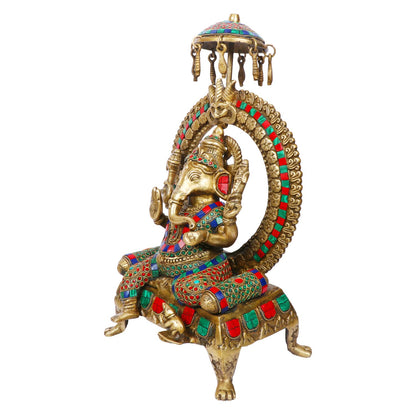 Brass Ganesha Idol for Home Decoration Ganpati Statue Murti for Gift Height 17 Inch Weight 9.5 Kg Color Multicolor - SvarupArt