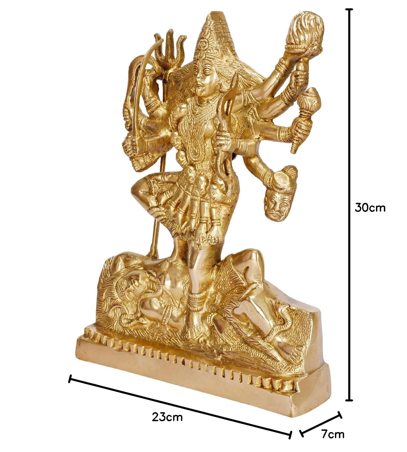Kali Maa Murti Goddess Maha Kali Mahakali Kalika Maa Brass Statue Sculpture Idol Murti Decor Gold Color (Height 12 Inch) - SvarupArt