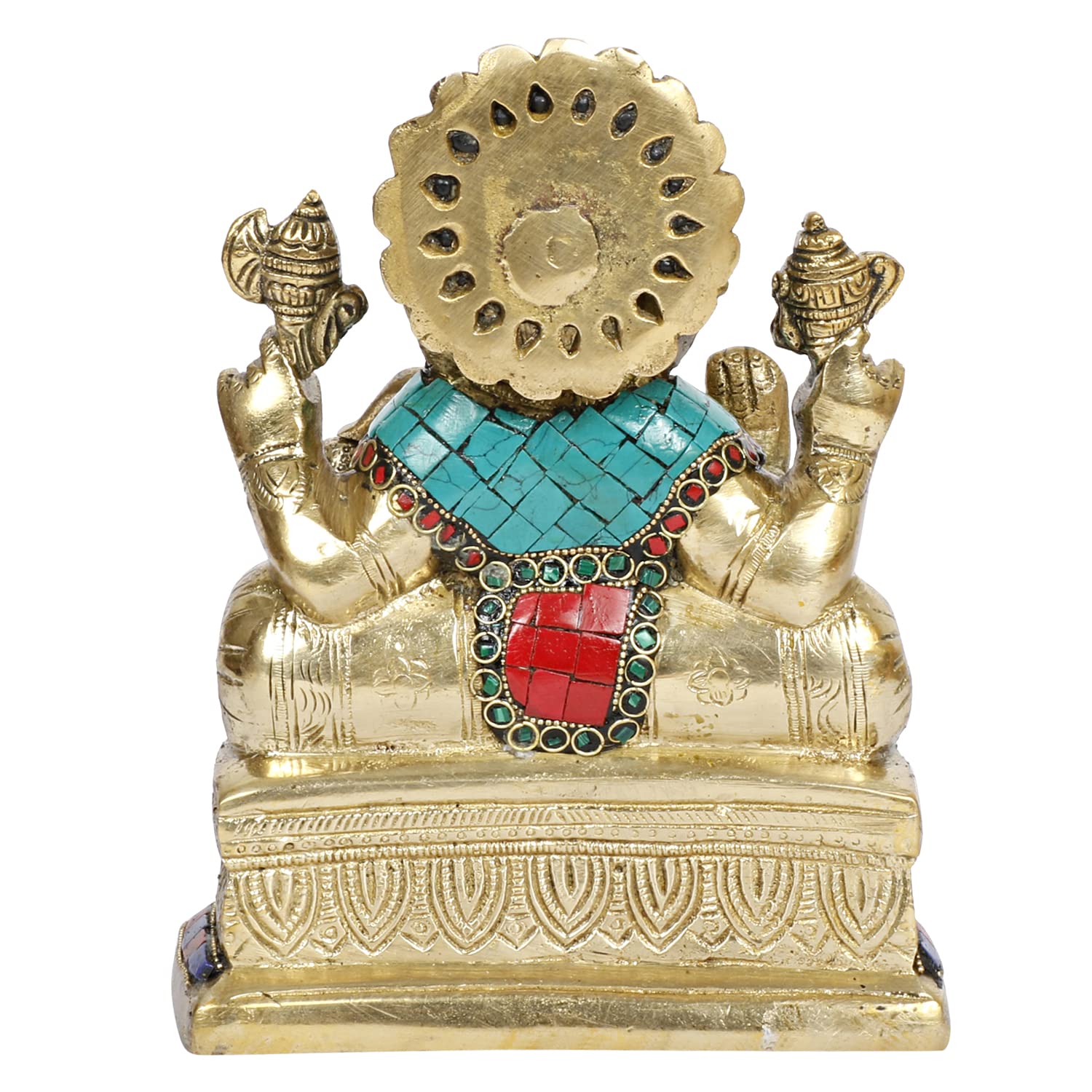 Brass Lord Ganesh Ganpati Sitting On Singhasana Ganesha Idol for Puja Home Decor Gift Height 8 inch - SvarupArt