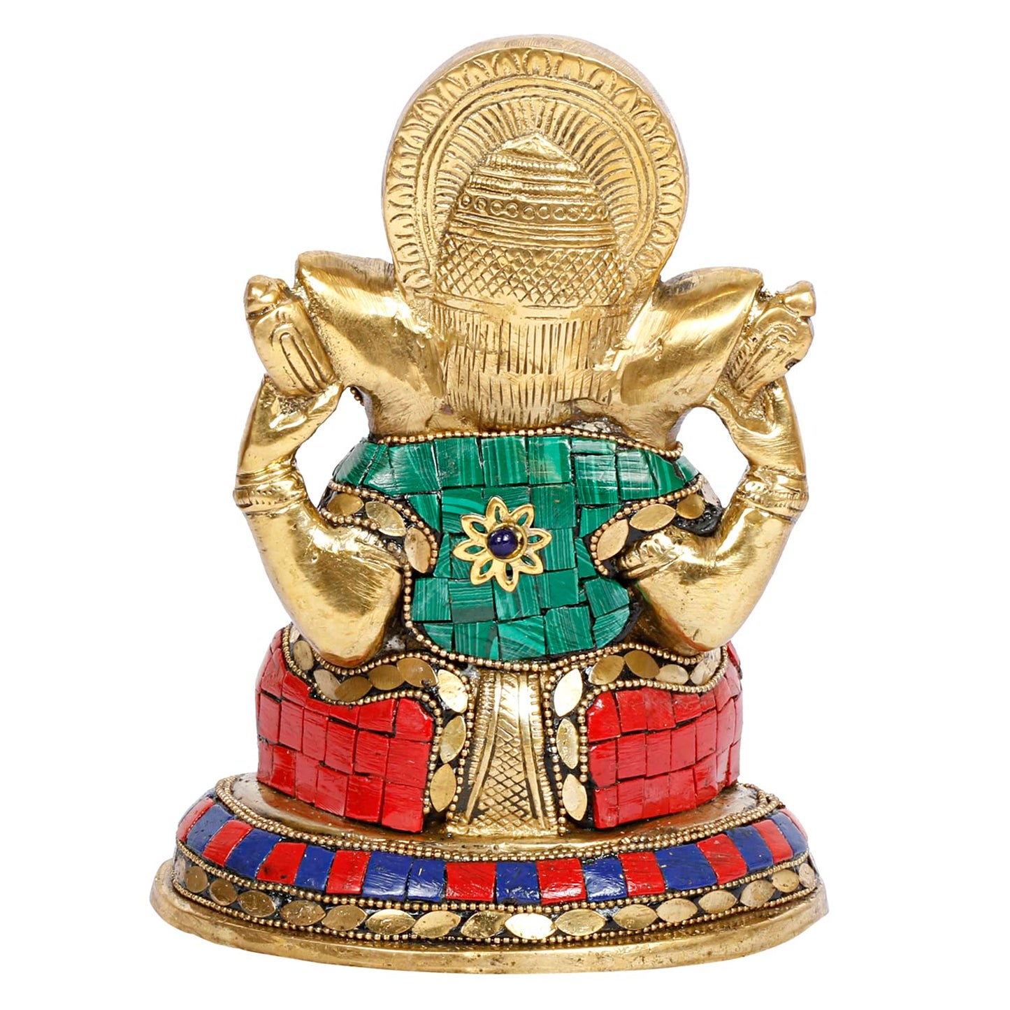 Brass Sitting Ganesha Idol In Multicolor Height 8.5 Inch Weight 1.6 Kg - SvarupArt