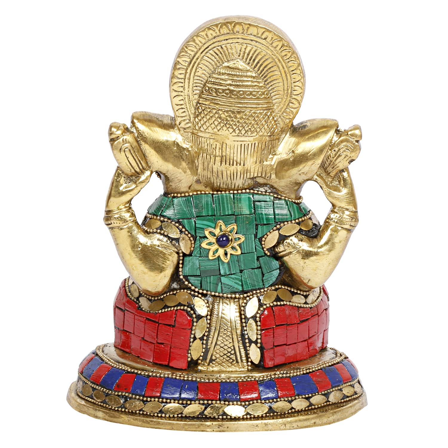 Brass Sitting Ganesha Idol In Multicolor Height 8.5 Inch Weight 1.6 Kg - SvarupArt