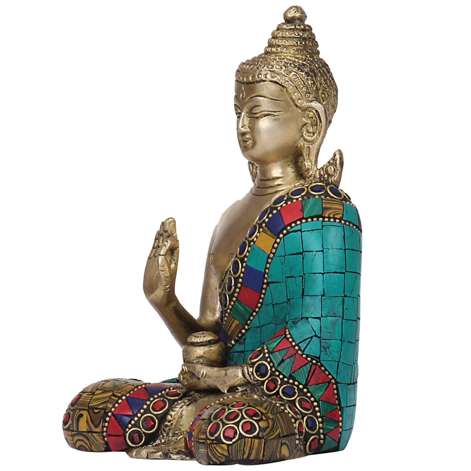 Brass Buddha Vitarka Mudra Idol Statue Tibetan Buddhist Decor Showpiece Height 6 Inch Multicolor - SvarupArt