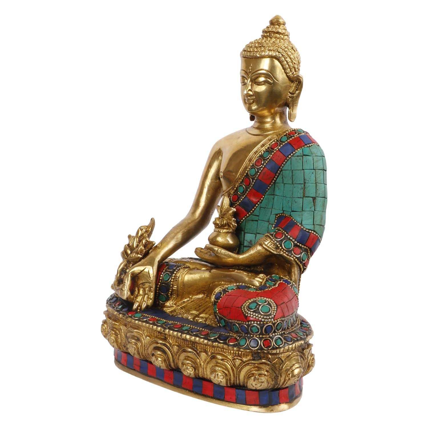 Brass Buddha Idol in Bhumisparsha Mudra Statue Tibetan Buddhist Décor Height 10 Inch Weight 3.8 Kg Color Multicolor - SvarupArt