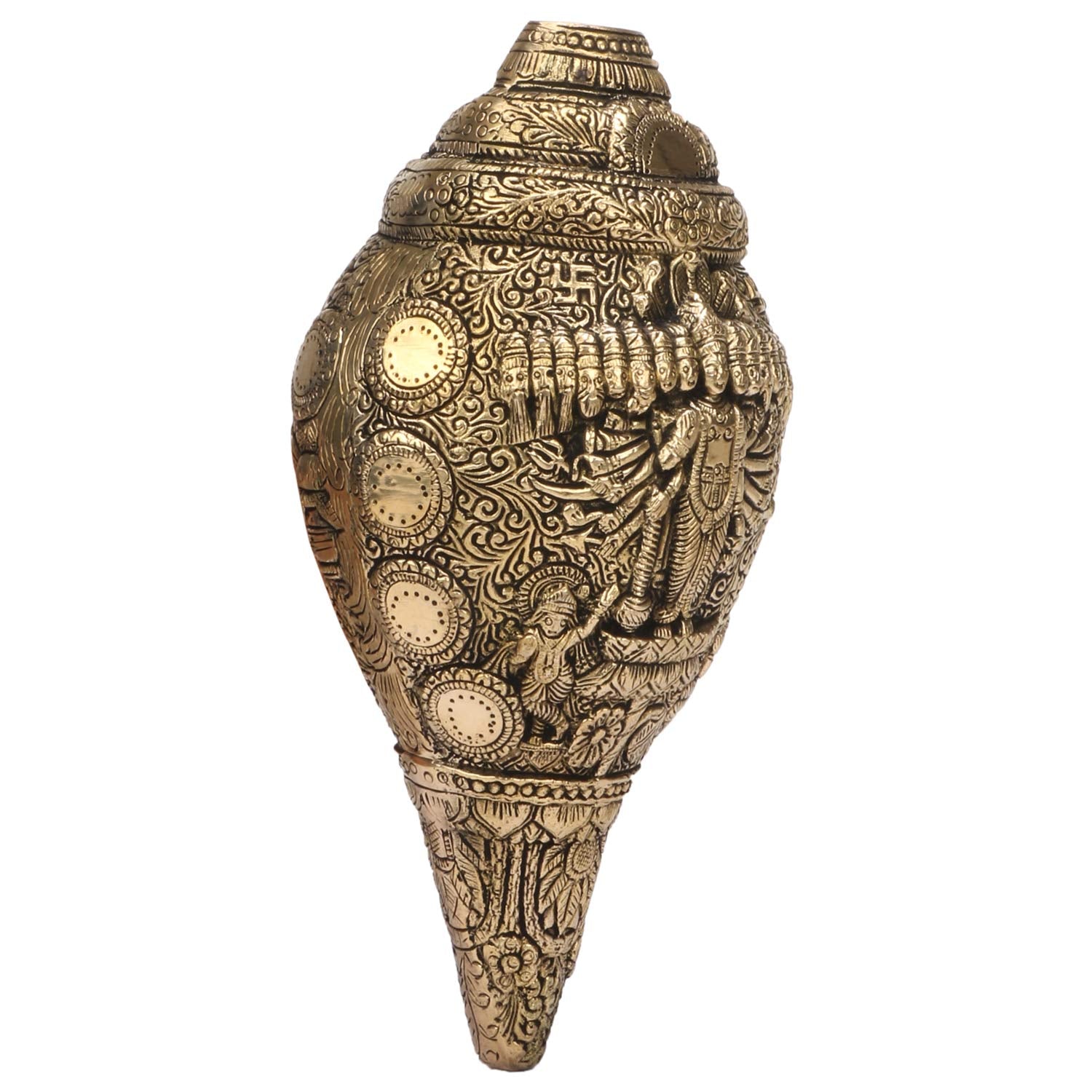Brass Vishnu Virat Roop Shankh Wall Hanging Conch Table Top 10 Inch Gold Standard 1 Pcs - SvarupArt